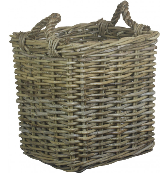 Small Square Grey Rattan Log Basket Norland Products
