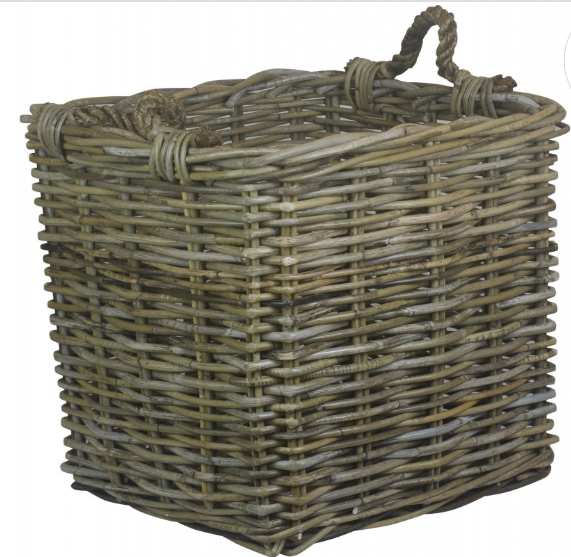 Medium Square Grey Rattan Log Basket