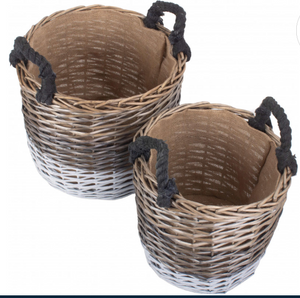 Triple Tone Log Basket With Lining Set of 2