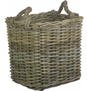 Small Square Grey Rattan Log Basket